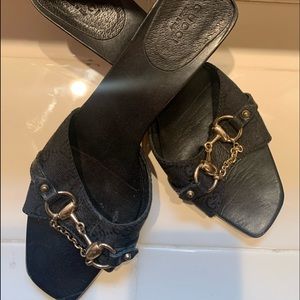 Gucci Black Canvas Leather Horsebit Slide Sandals